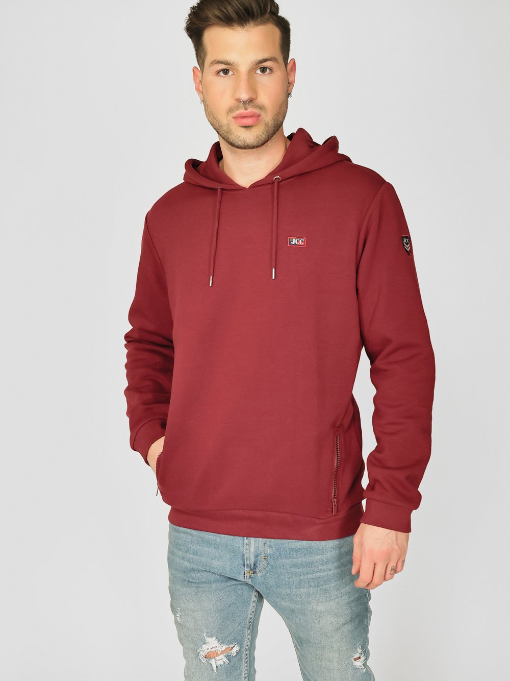 JCC Hoodie Herren Baumwolle rot, L