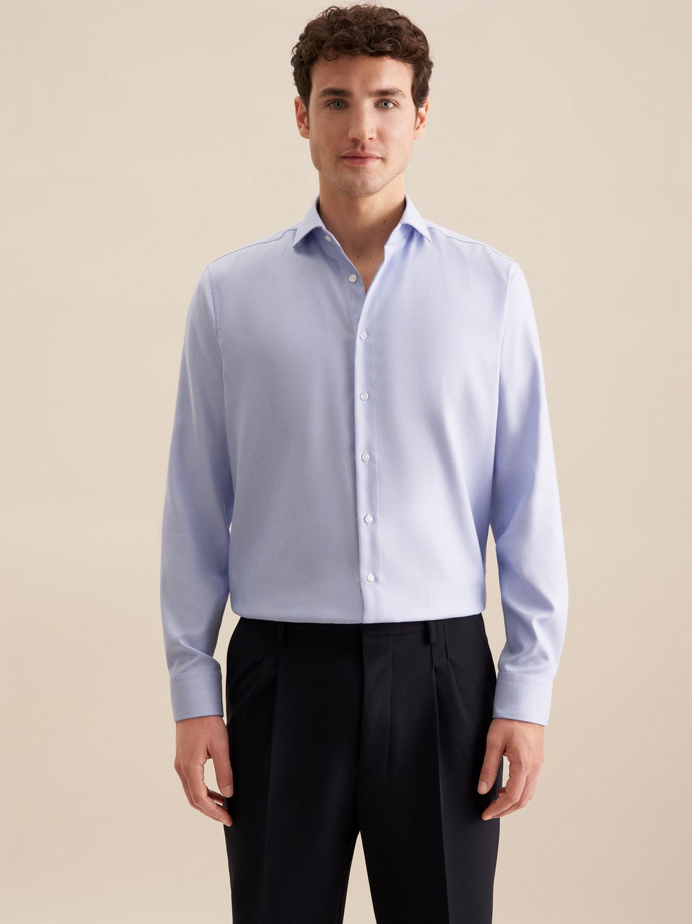 Thumbnail - Seidensticker Business Hemd Herren Regular Fit Baumwolle blau strukturiert, 46