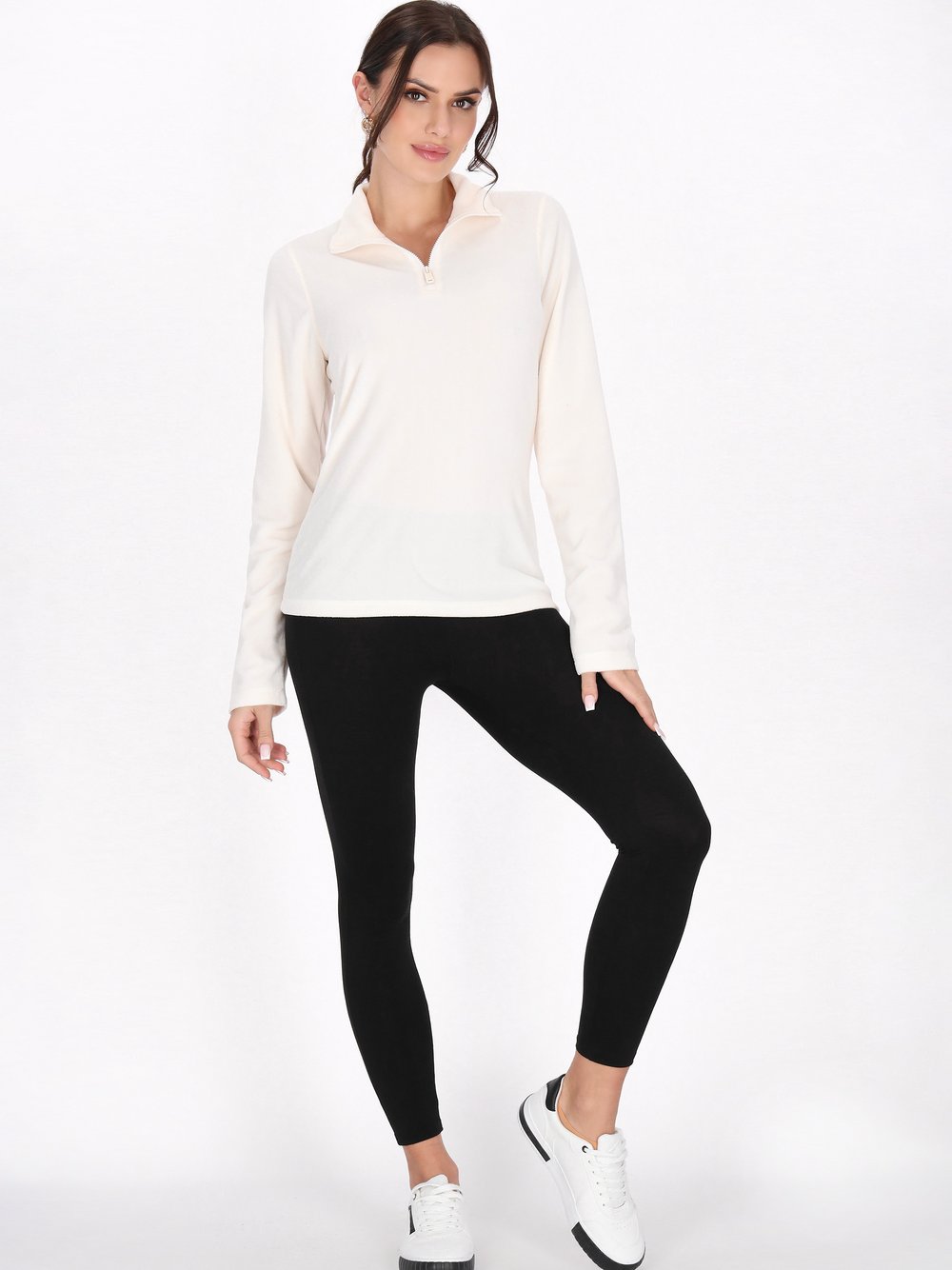 Faina Fleecepullover Damen weiß, XS