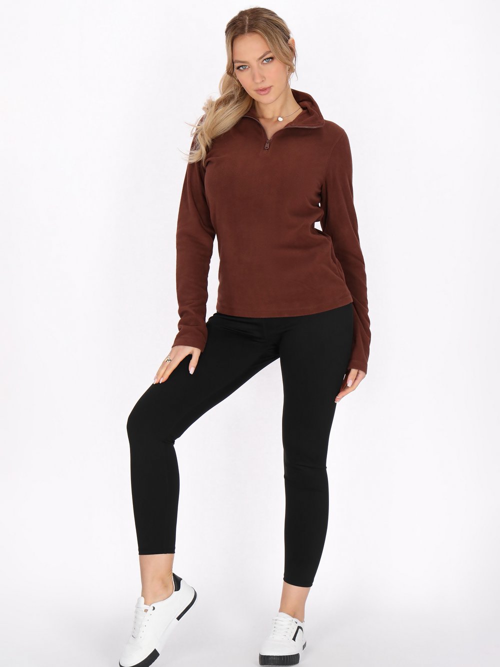Faina Fleecepullover Damen braun, XXL