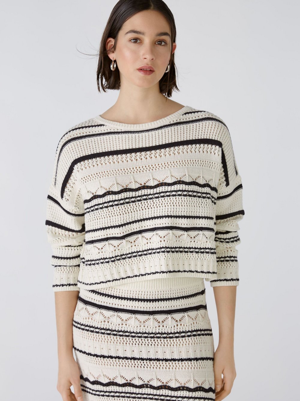Oui Pullover Damen Baumwolle weiß gestreift, 44