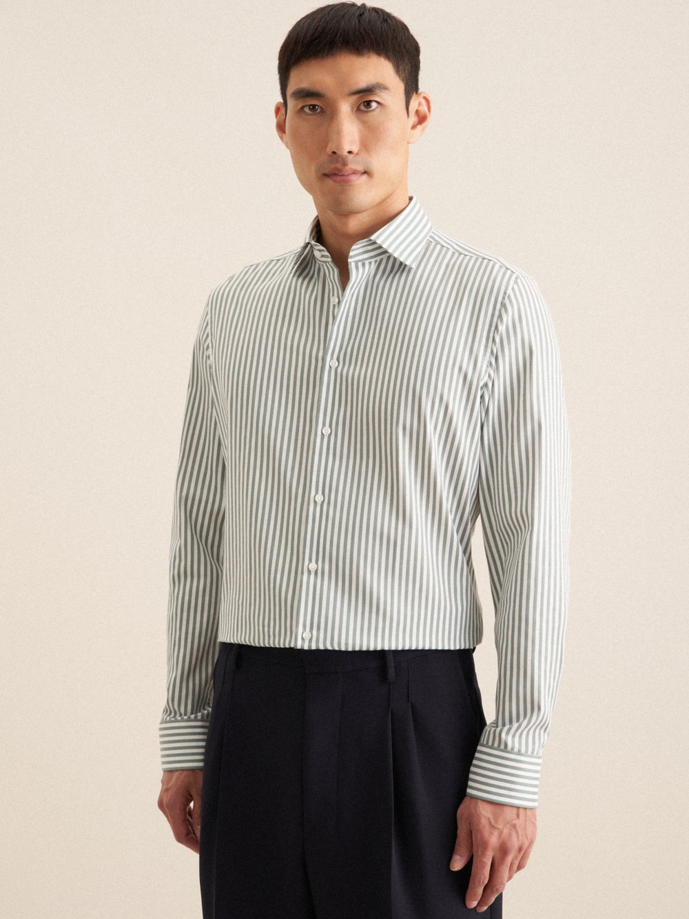 Thumbnail - Seidensticker Business Hemd Herren Slim Fit Baumwolle grün gestreift, 41