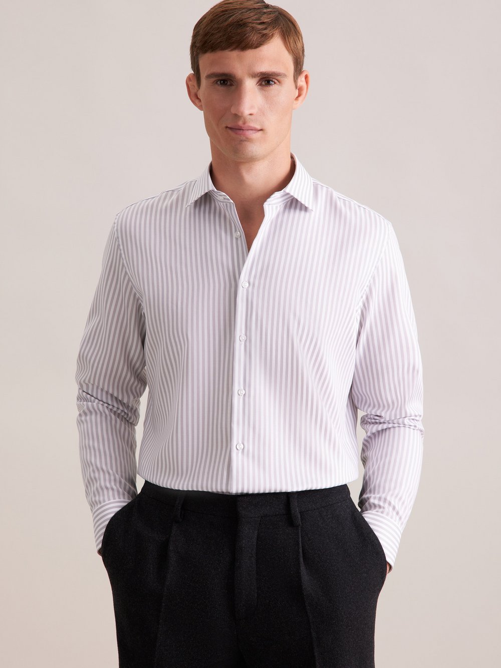 Seidensticker Business Hemd Herren Slim Fit Baumwolle grau gestreift, 39