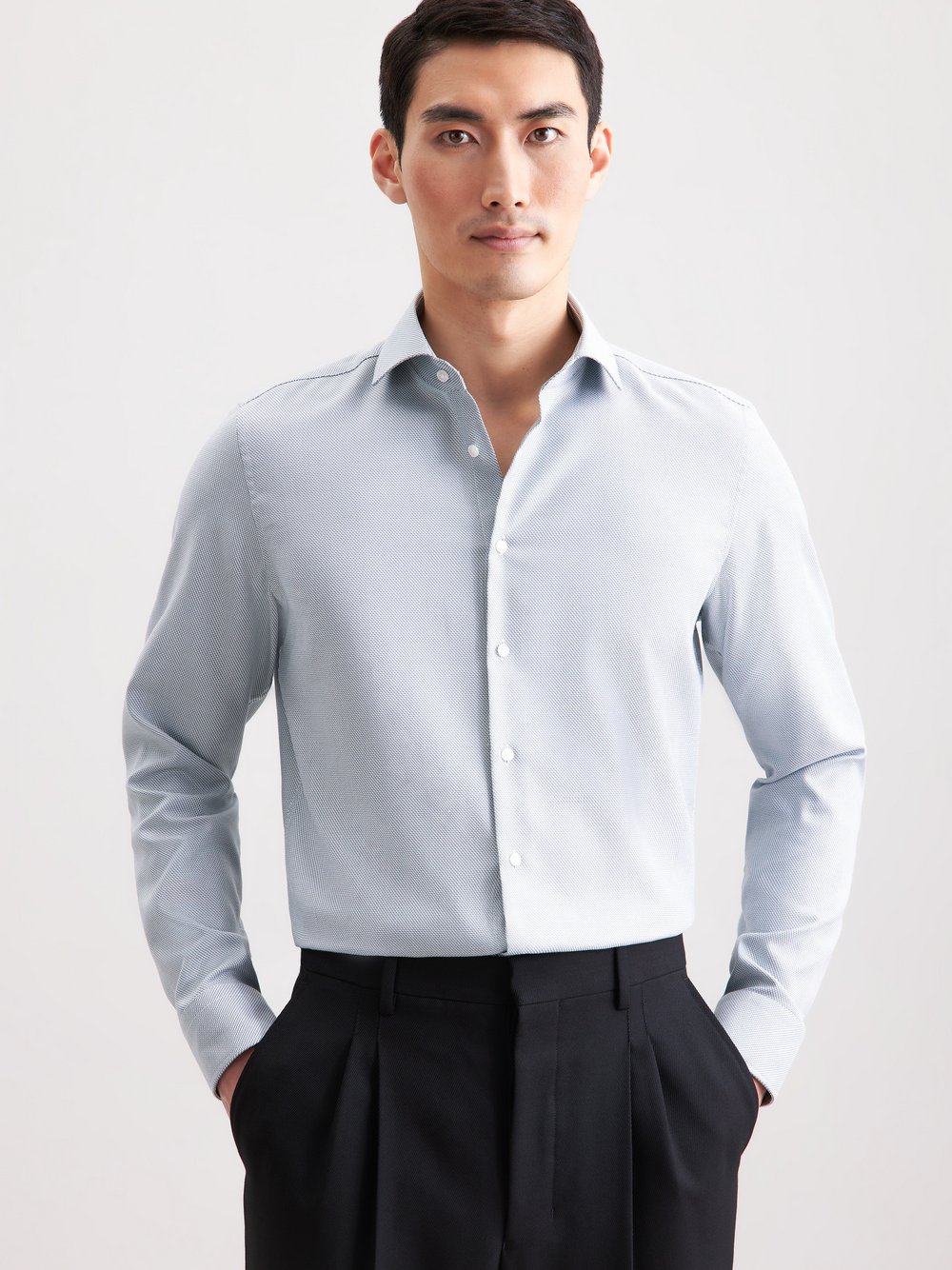 Seidensticker Business Hemd Herren Slim Fit Baumwolle grün strukturiert, 41