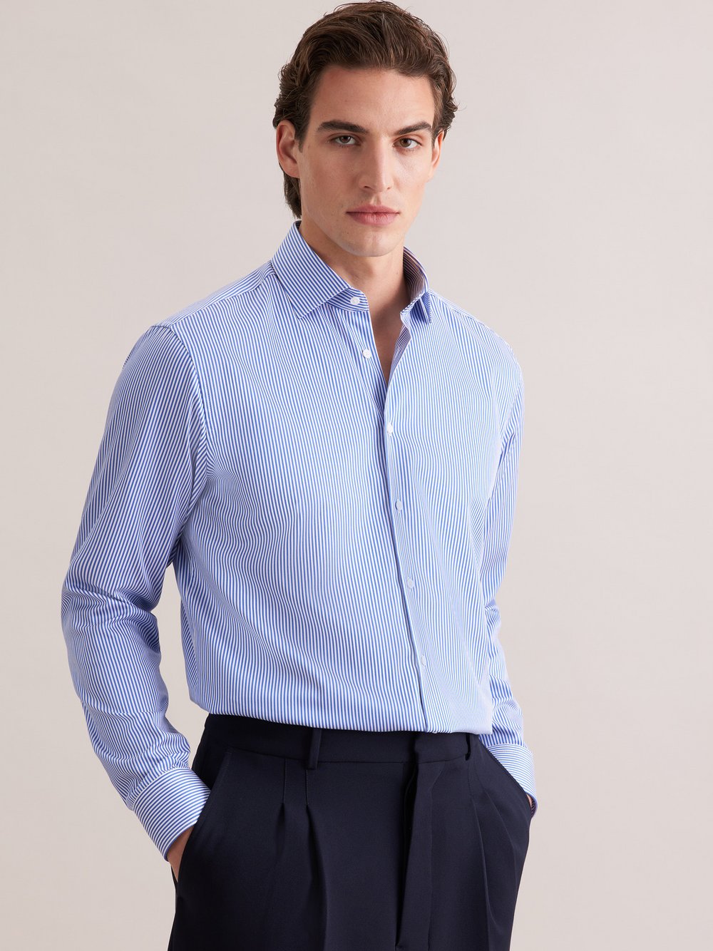 Thumbnail - Seidensticker Business Hemd Herren Regular Fit Baumwolle blau gestreift, 41