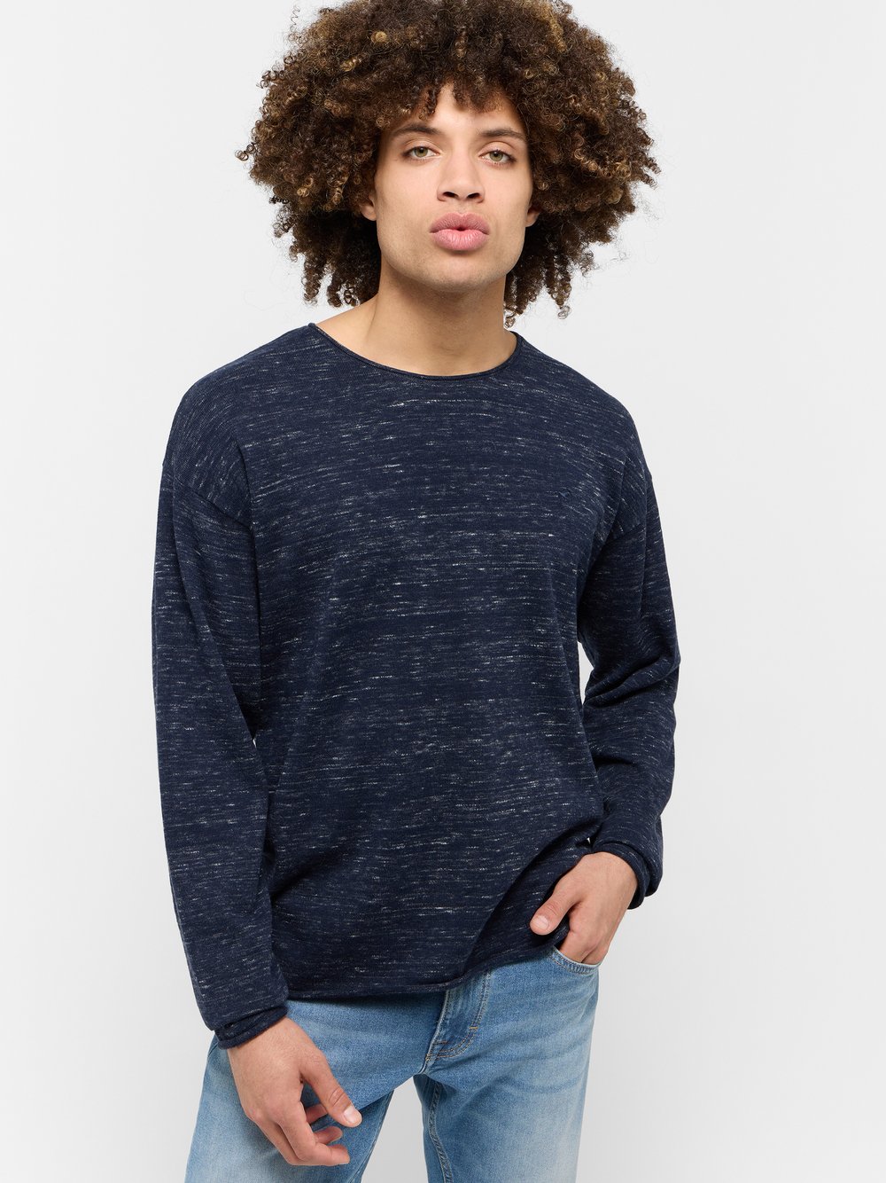 Mustang Strickpullover Herren Baumwolle blau meliert, XXXL