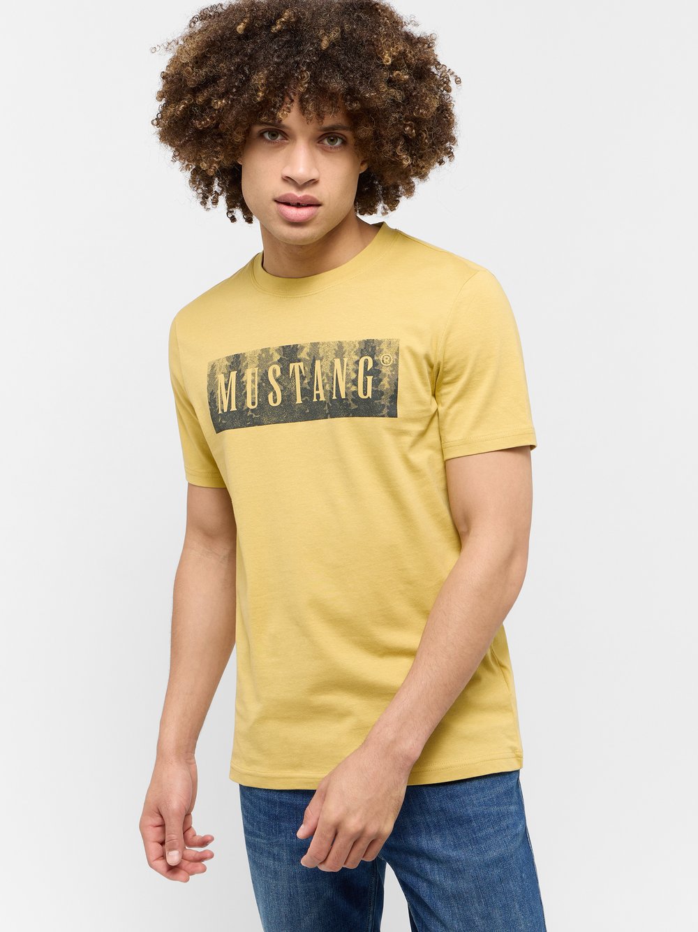 Mustang T-Shirt Herren Baumwolle gelb bedruckt, XL