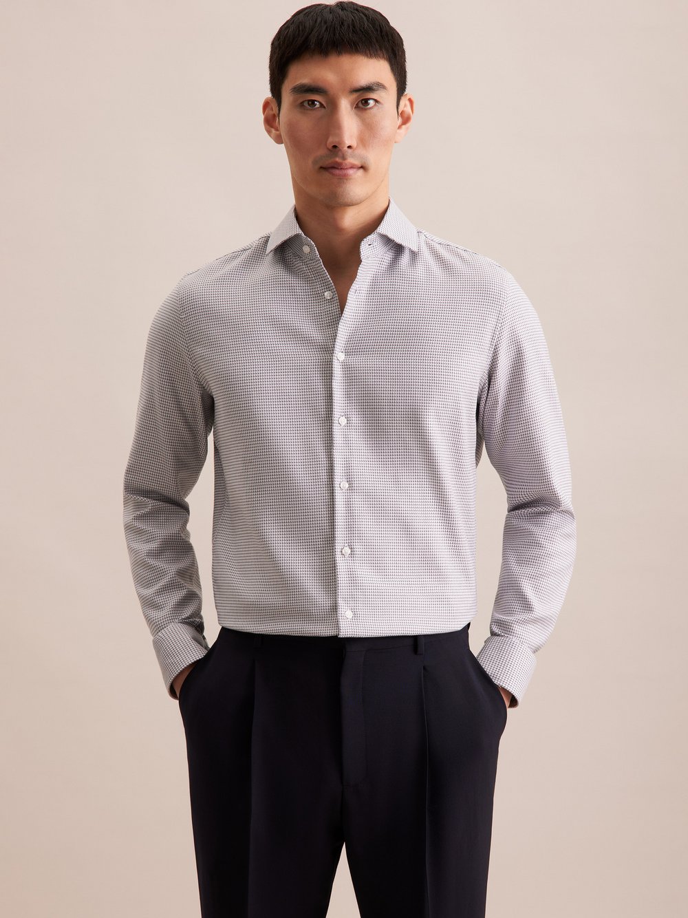 Seidensticker Business Hemd Herren Slim Fit Baumwolle grau strukturiert, 41
