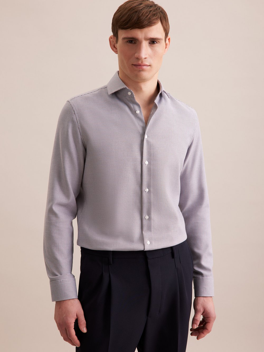 Seidensticker Business Hemd Herren Slim Fit Baumwolle braun strukturiert, 43