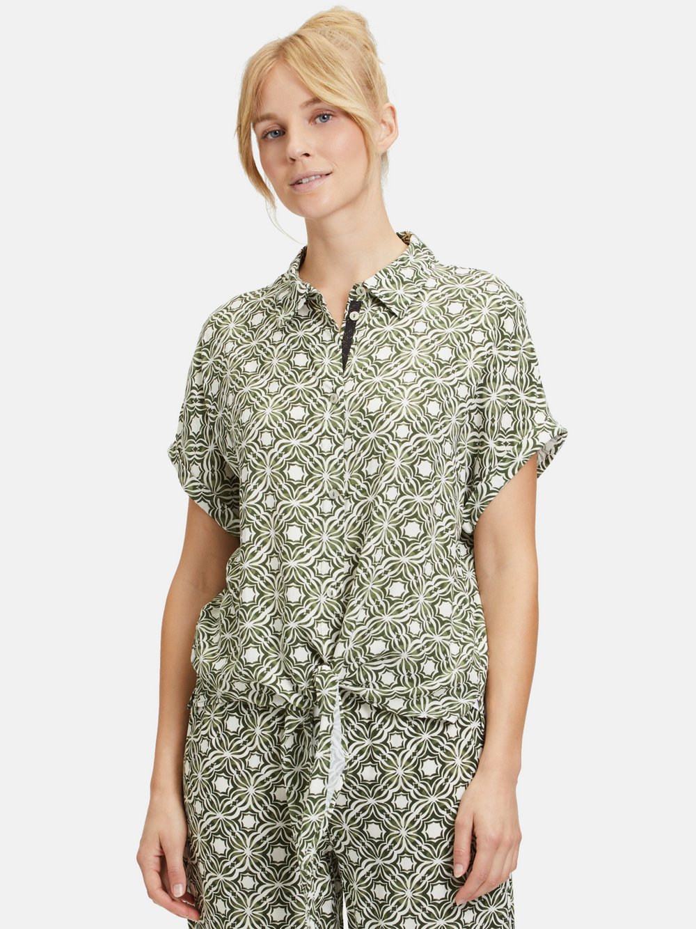 Cartoon Oversize-Bluse Damen Viskose grün gemustert, 36