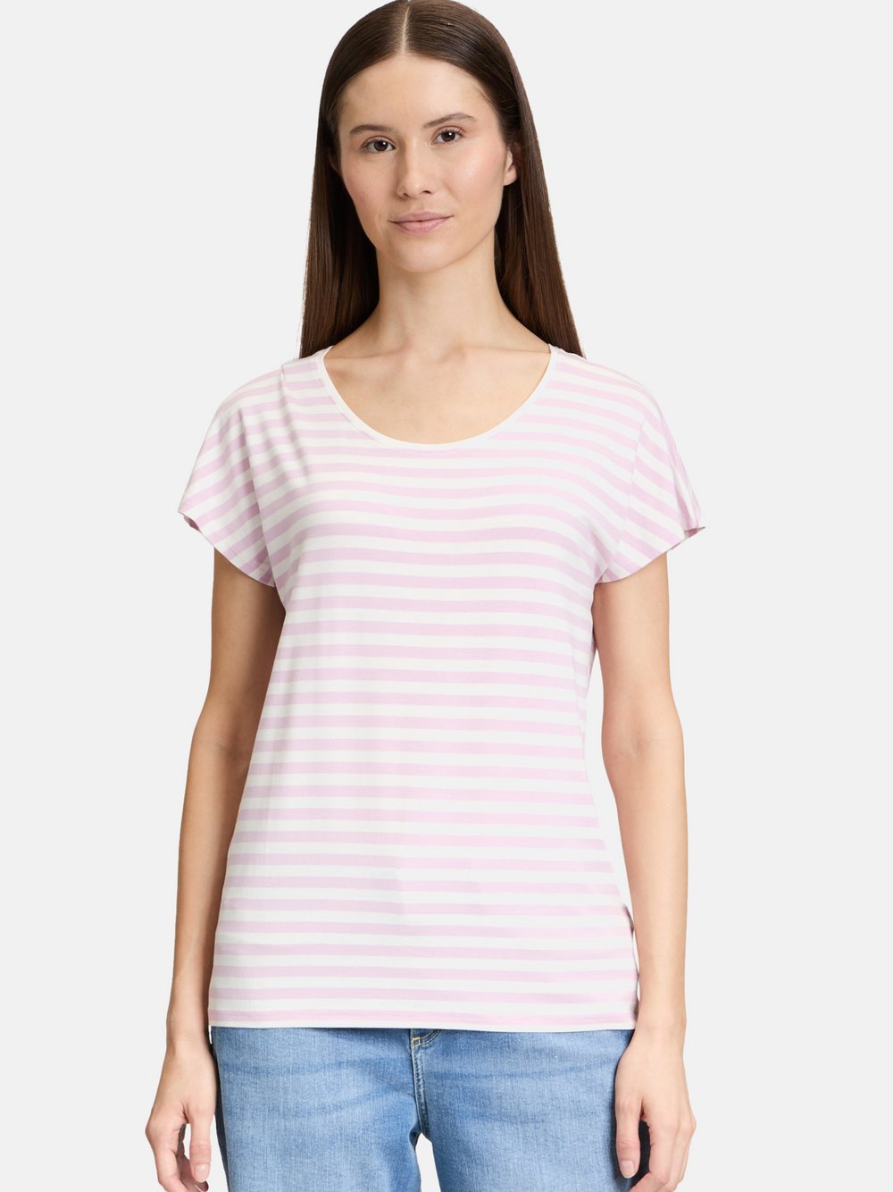 Cartoon Basic Shirt Damen Viskose weiß gestreift, 44