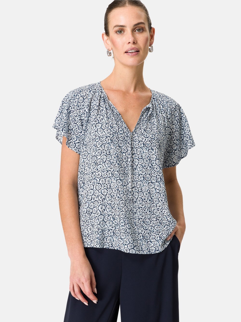 zero Bluse Damen Viskose blau gemustert, 42