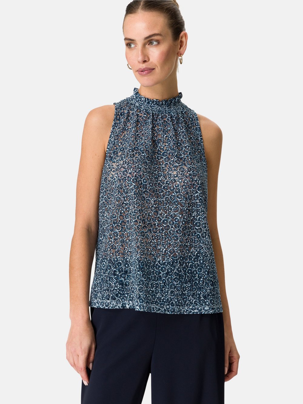 zero Shirt Damen Viskose blau gemustert, 38