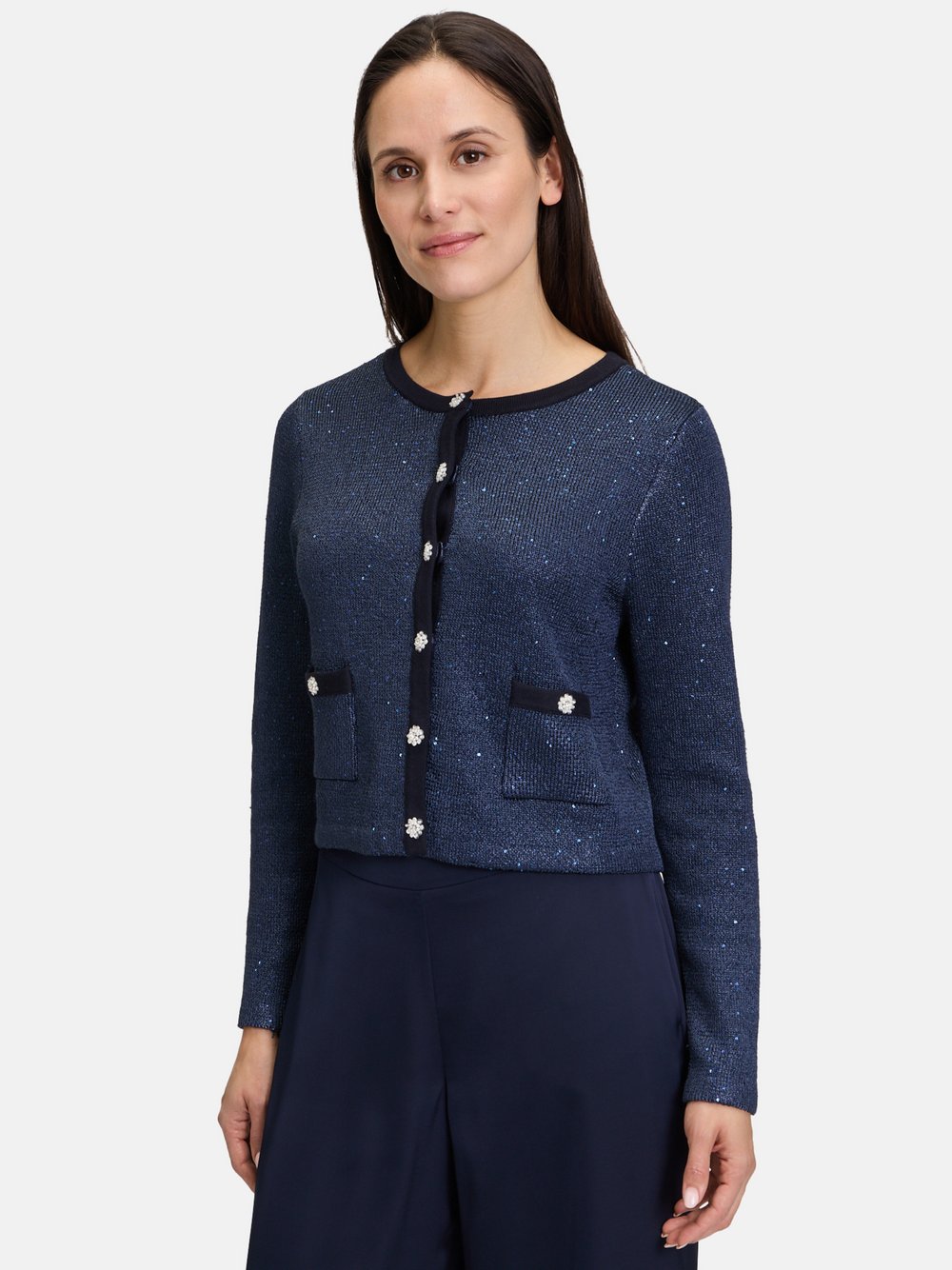 Vera Mont Strick-Cardigan Damen blau gemustert, M