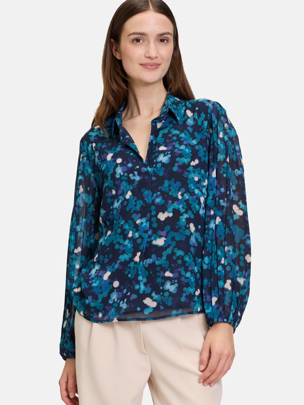 Betty & Co Schlupfbluse Damen blau gepunktet, 44