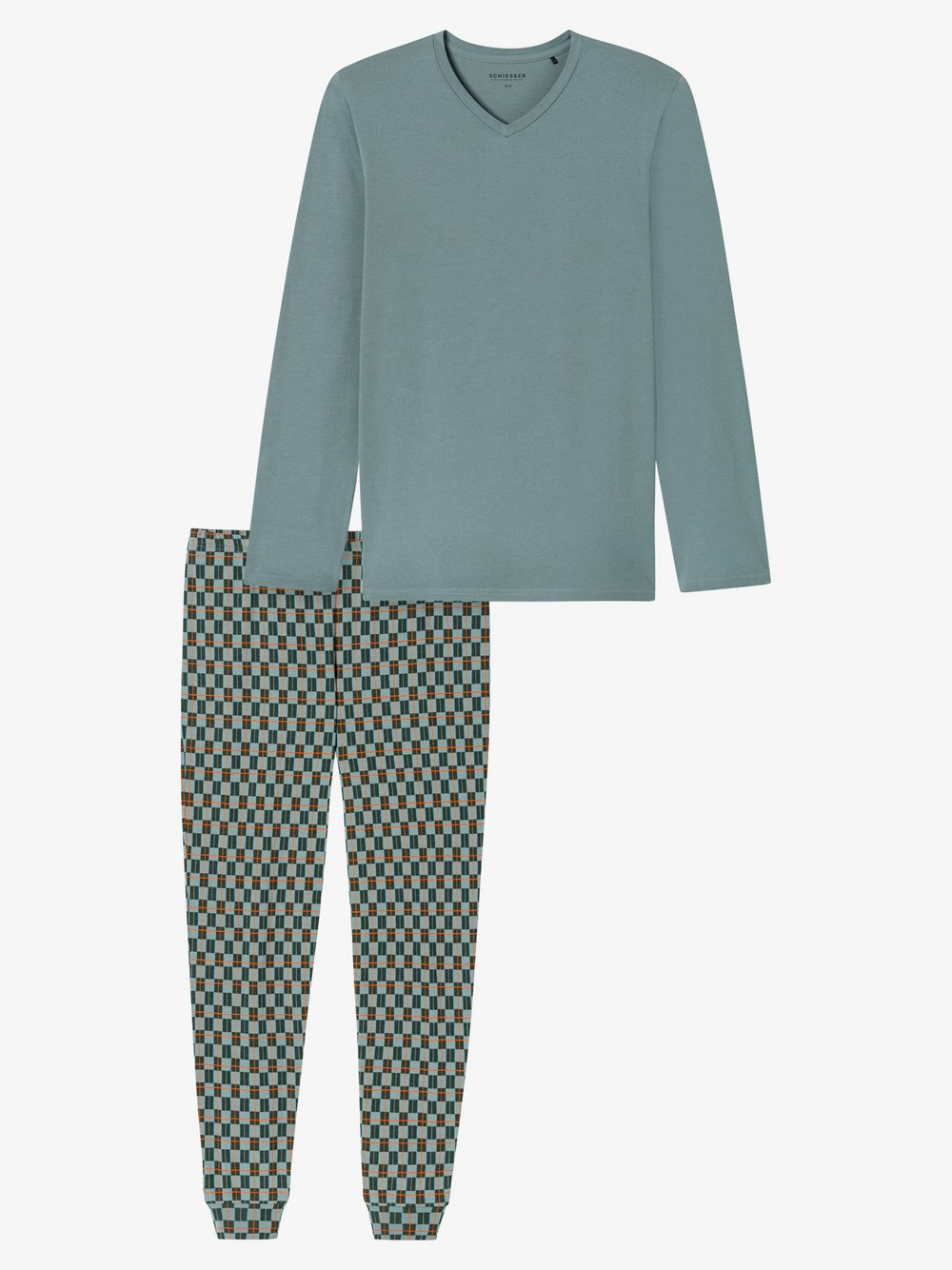 Schiesser Pyjama  Herren Jersey grün bedruckt, 48