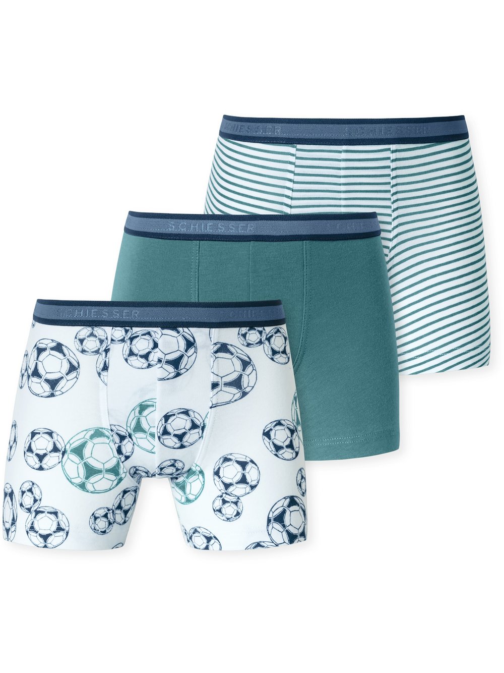Thumbnail - Schiesser Retro Boxer  Jungen Jersey grün bedruckt, 140