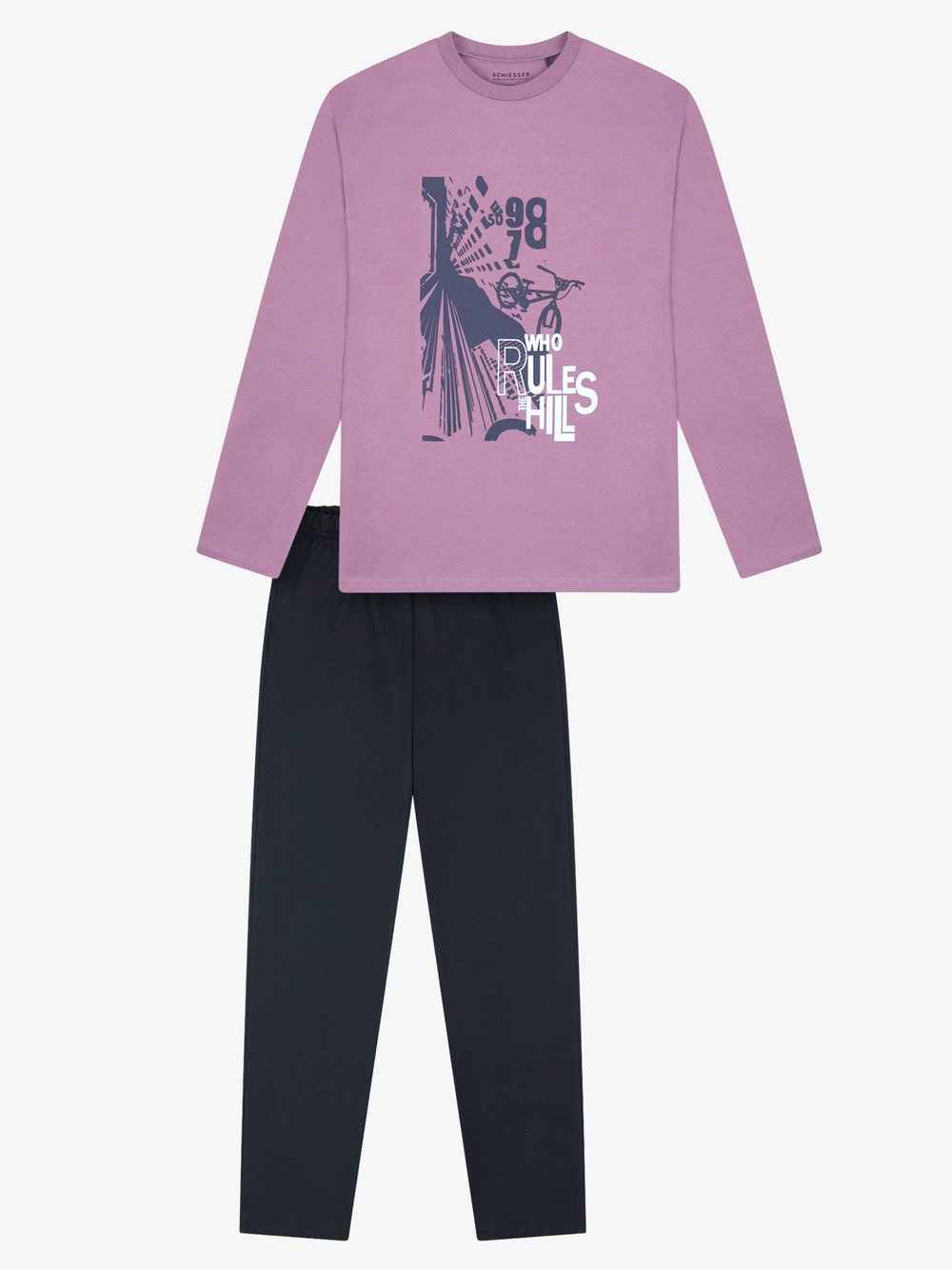 Thumbnail - Schiesser Pyjama Jungen Jersey lila bedruckt, 140