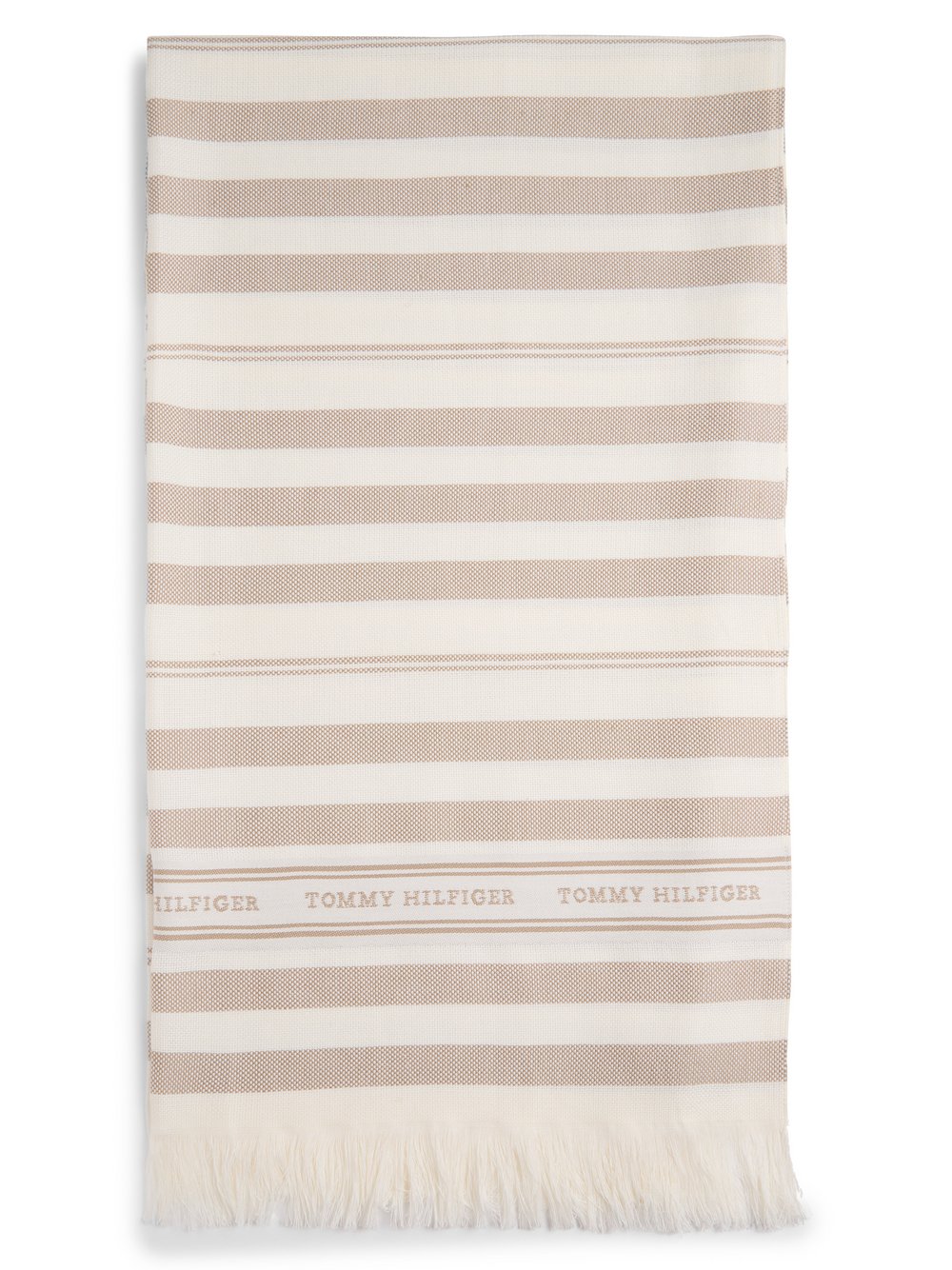 Tommy Hilfiger Webschal mit Leinen-Anteil Damen Baumwolle beige gestreift, ONE SIZE