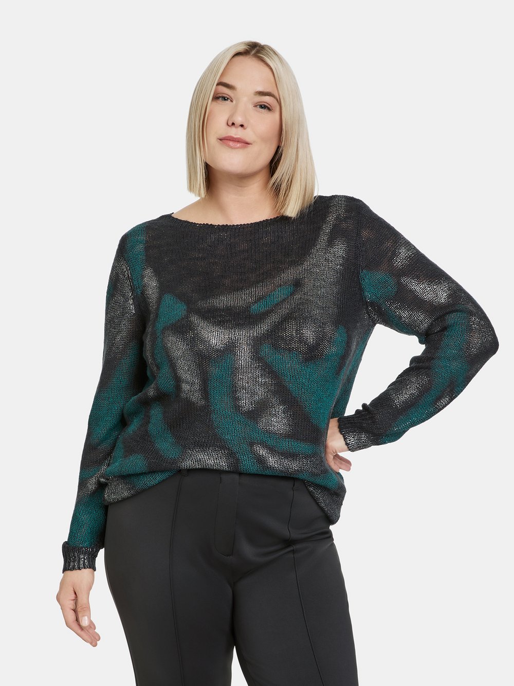 Samoon Pullover Damen schwarz gemustert, 46