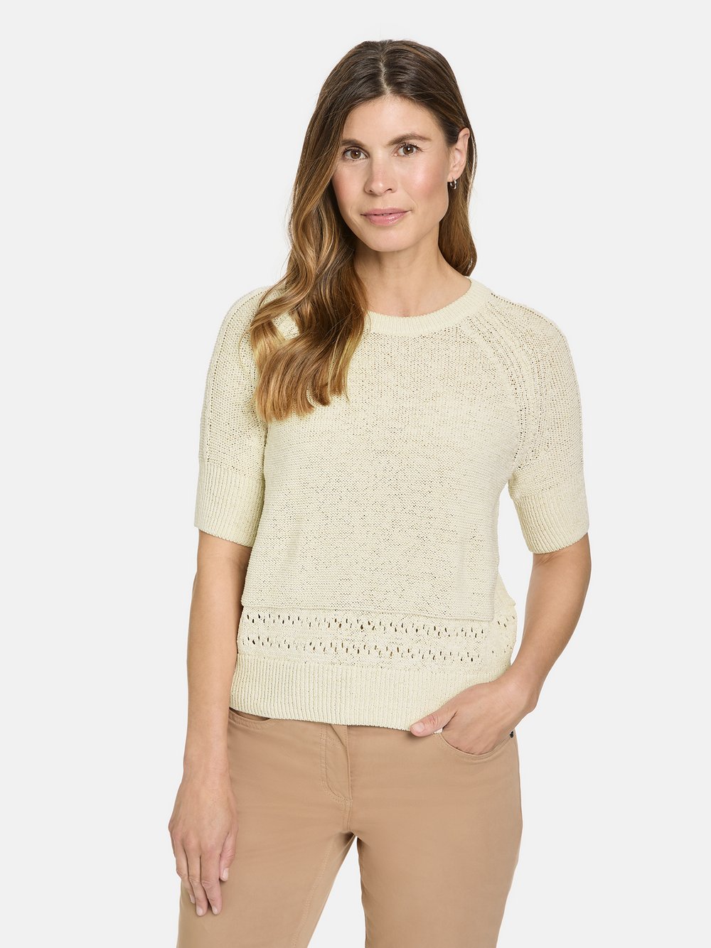 Gerry Weber Kurzarmpullover Damen Baumwolle beige, 44