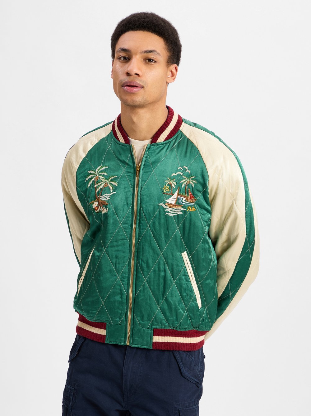 Polo Ralph Lauren Blouson Herren Viskose grün gemustert, L