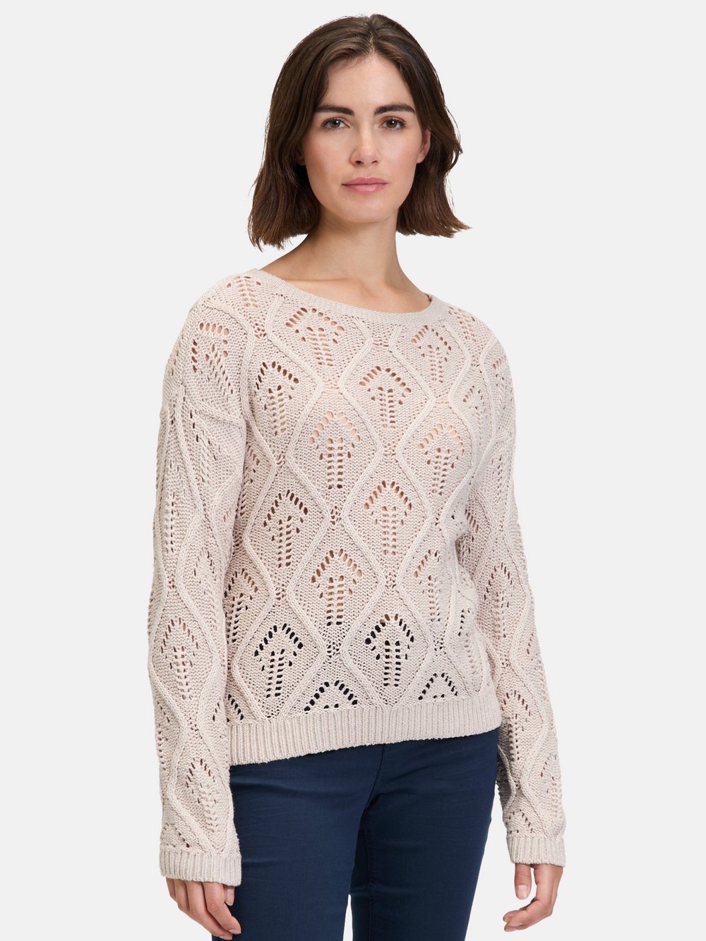 Betty & Co Lochstrick-Pullover Damen Baumwolle beige, 38