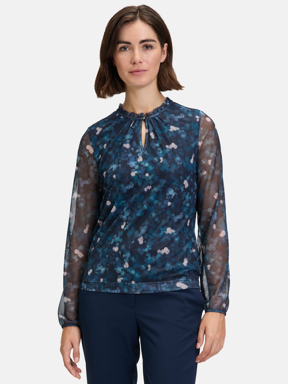 Betty & Co Blusenshirt Damen blau gepunktet, S