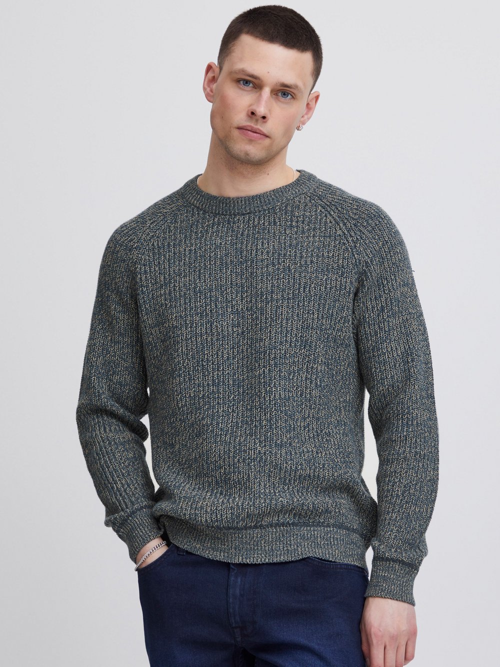 BLEND Strickpullover Herren Baumwolle blau meliert, XXXL