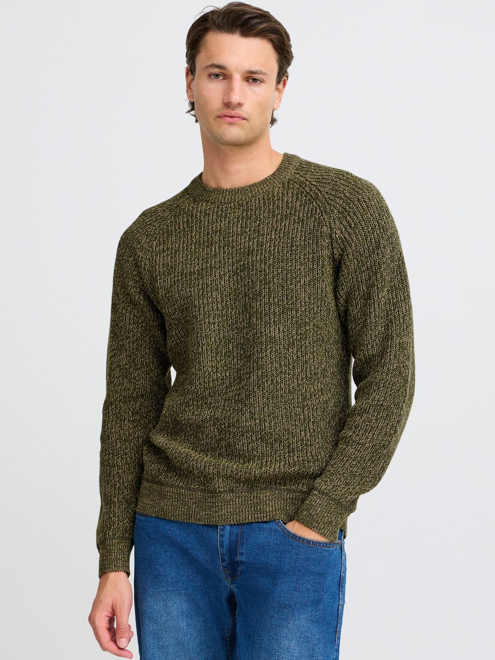 BLEND Strickpullover Herren Baumwolle grün meliert, L