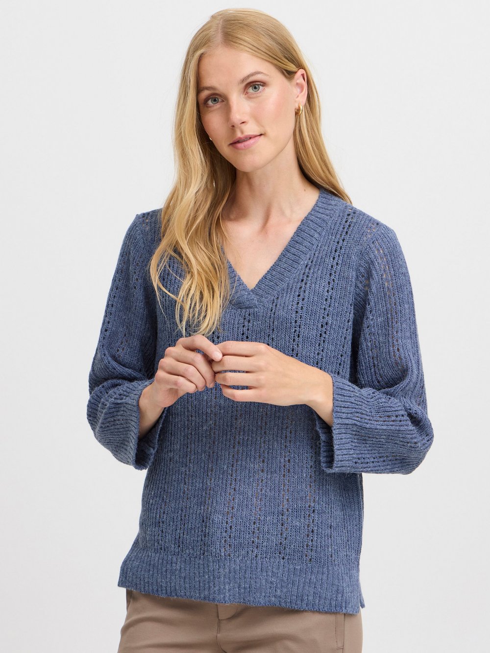 fransa Strickpullover Damen blau gemustert, M