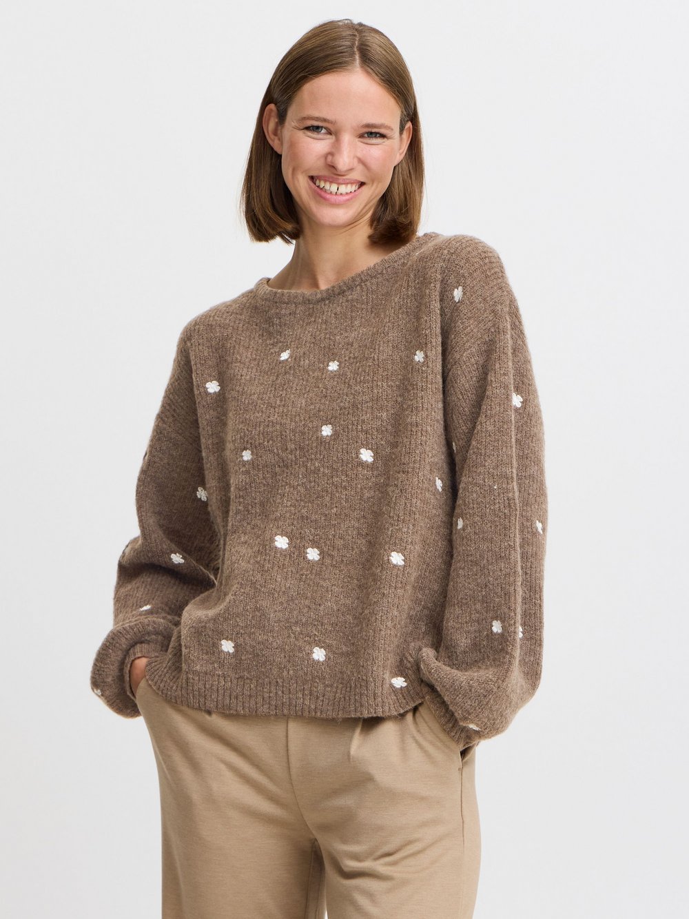 B.Young Strickpullover Damen braun gepunktet, XS