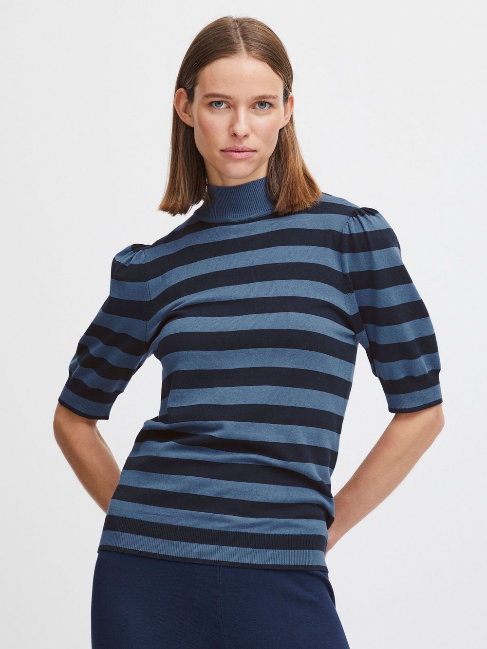 B.Young Strickpullover Damen Viskose blau gestreift, L