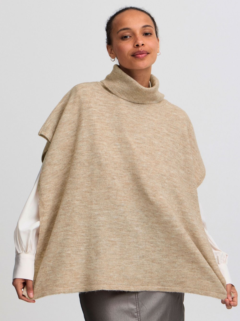 B.Young Poncho Damen beige meliert, ONE SIZE