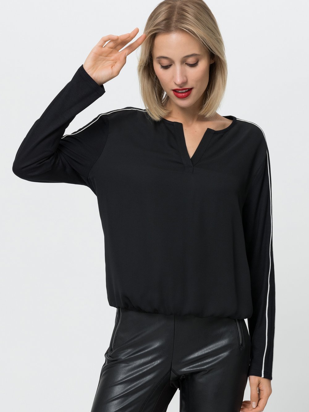 TUZZI Langarmshirt Damen Viskose schwarz gemustert, 36