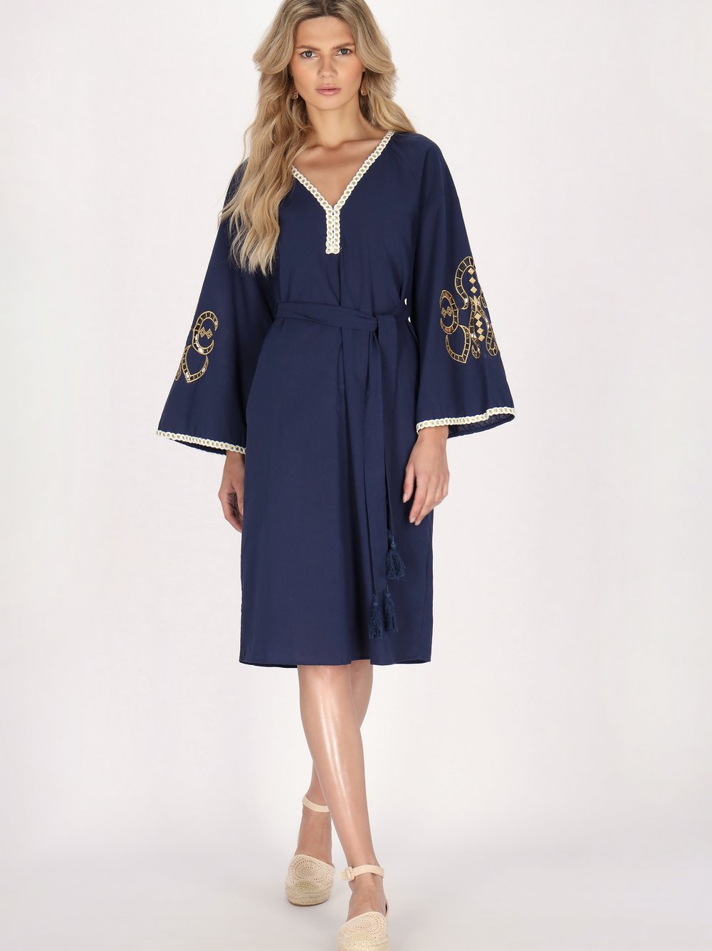 Usha Kleid Damen Baumwolle blau gemustert, L