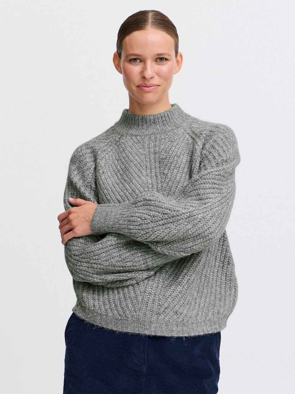 B.Young Strickpullover Damen grau gemustert, XXL