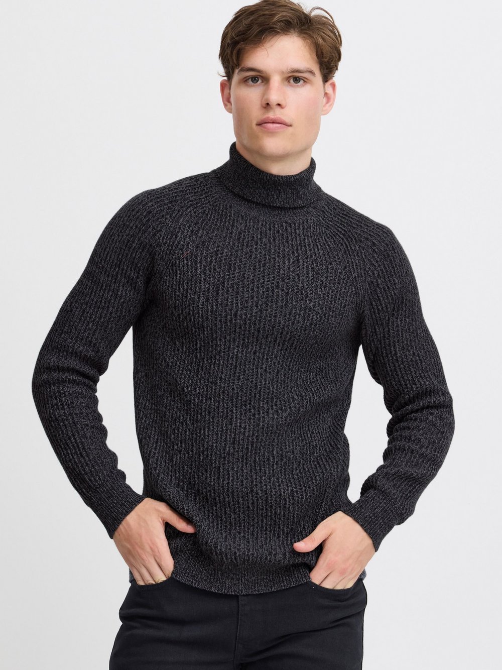 BLEND Strickpullover Herren Baumwolle schwarz meliert, L