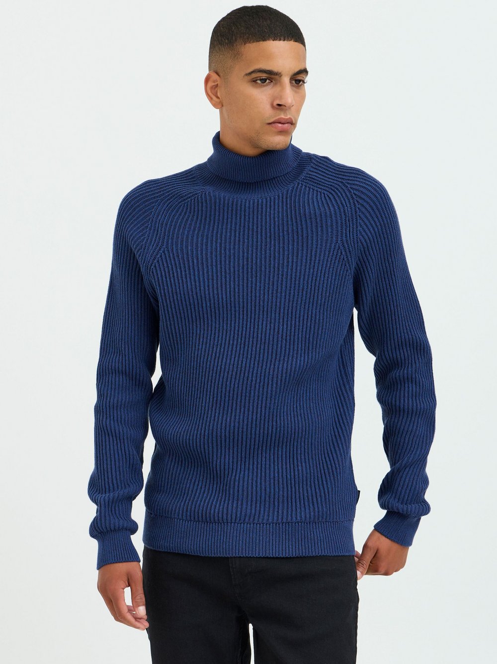 BLEND Strickpullover Herren Baumwolle blau meliert, XXXL