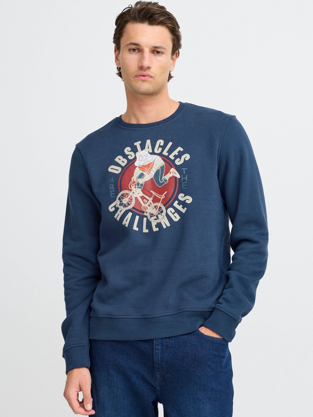 BLEND Sweatshirt Herren Baumwolle blau bedruckt, XXXL