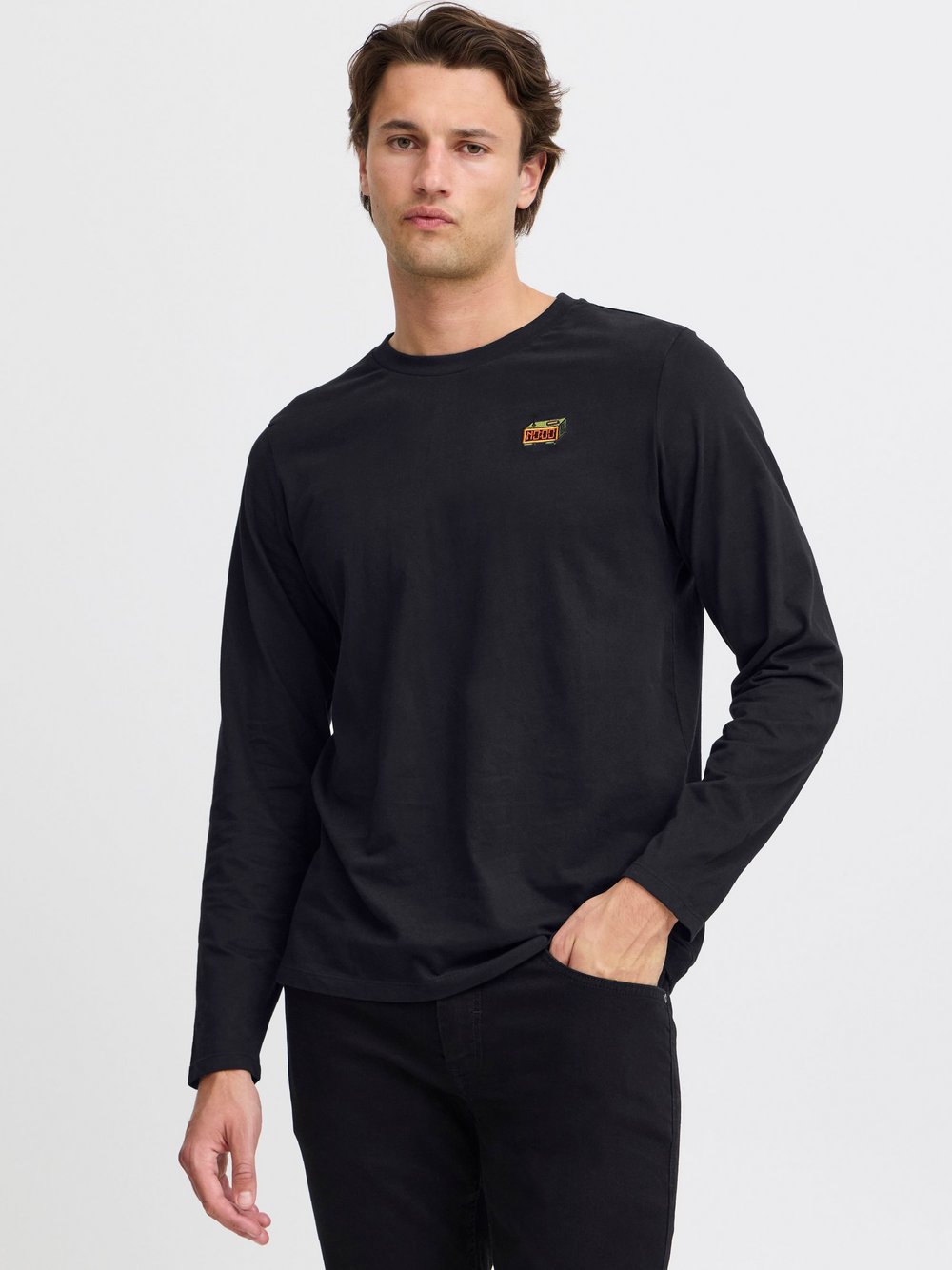 BLEND Longsleeve Herren Baumwolle schwarz, L