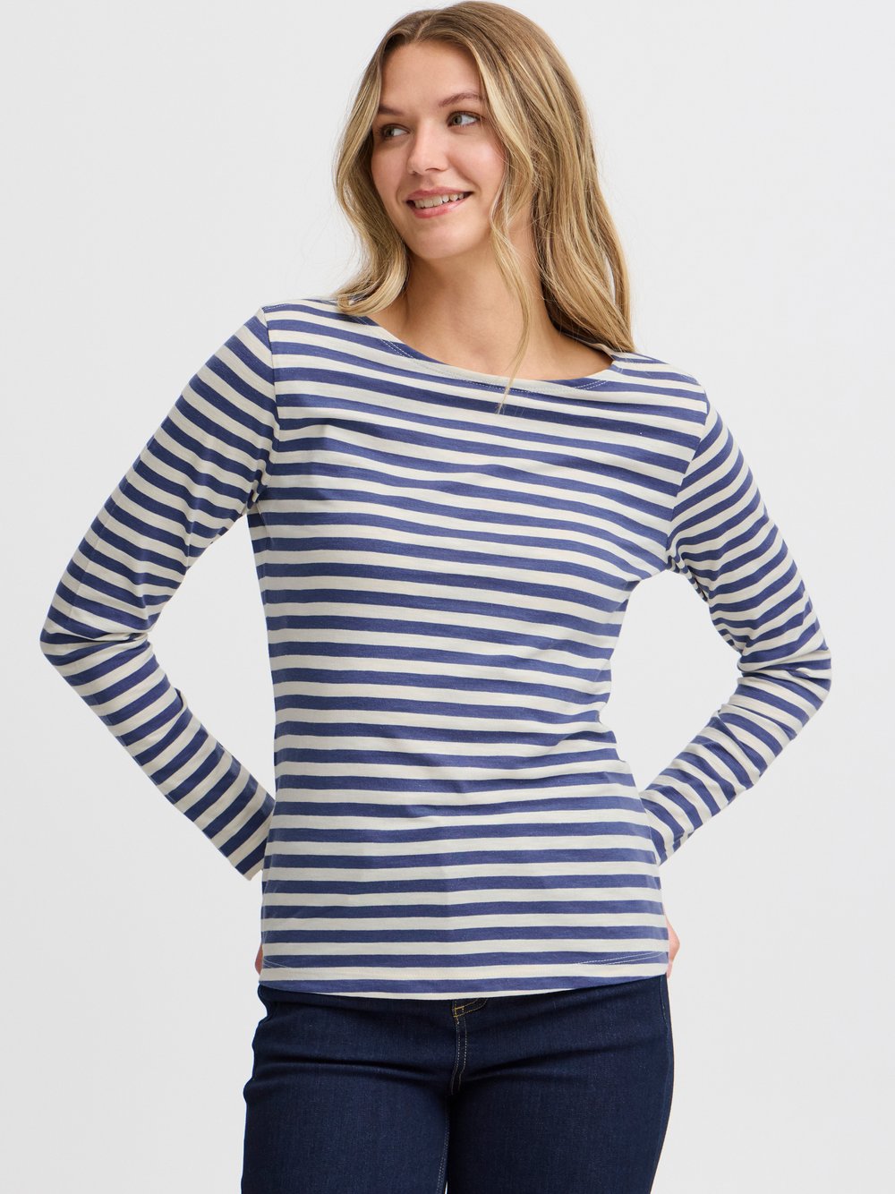 fransa Longsleeve Damen blau gestreift, L