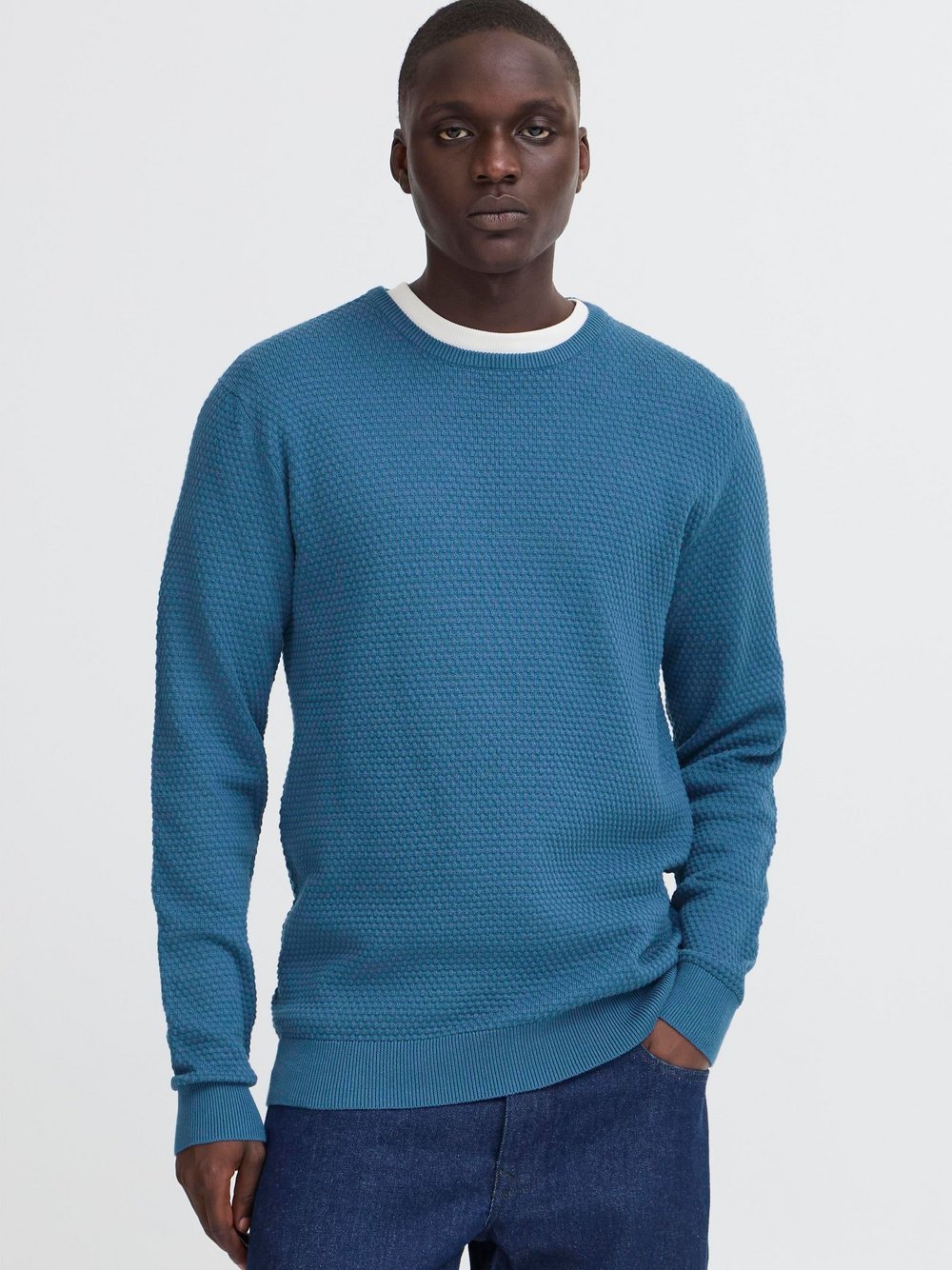 BLEND Strickpullover Herren Baumwolle blau strukturiert, L