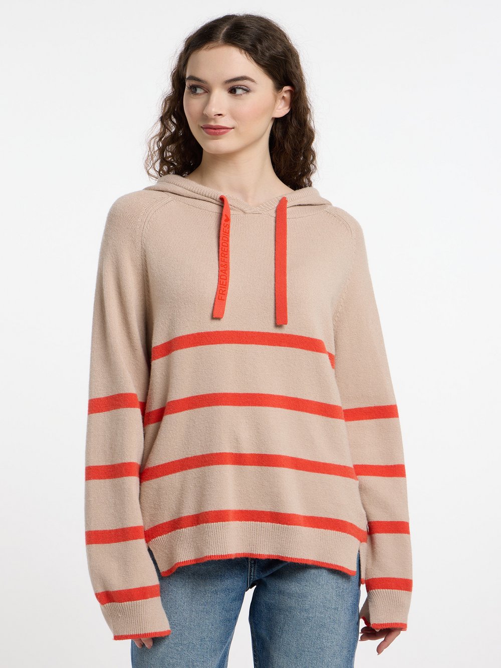 Frieda & Freddies Kapuzenstrickpullover Damen Viskose beige gemustert, 34