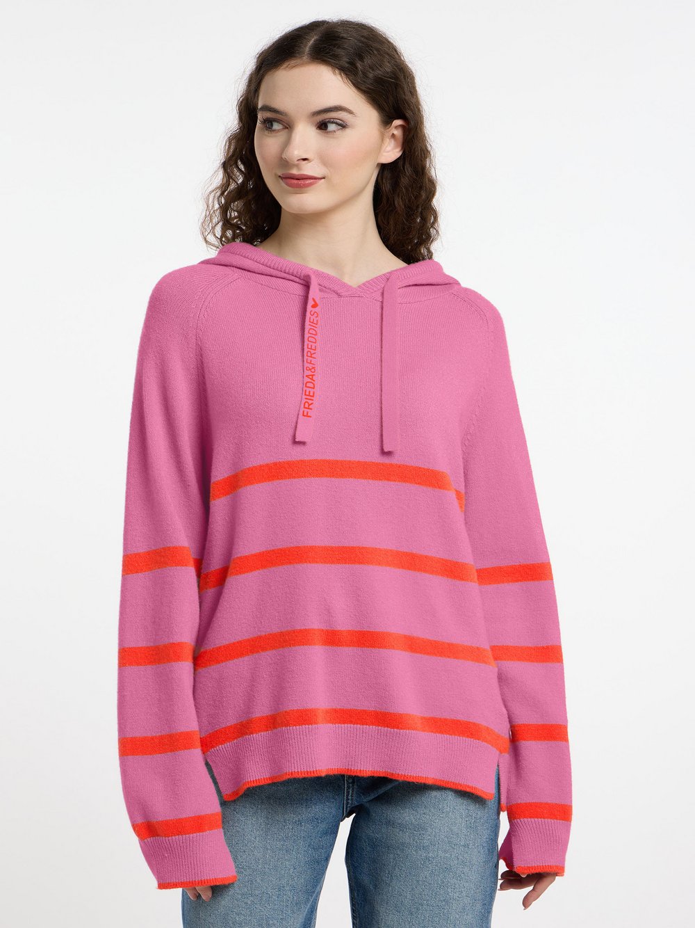 Frieda & Freddies Kapuzenstrickpullover Damen Viskose pink gemustert, 36