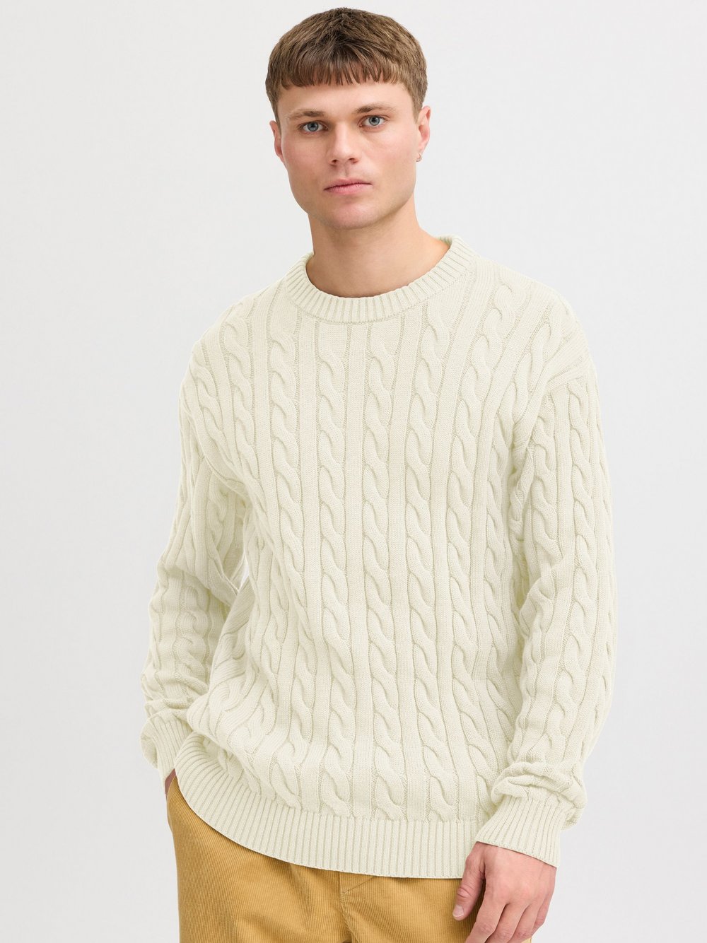 Solid Strickpullover Herren weiß gemustert, L