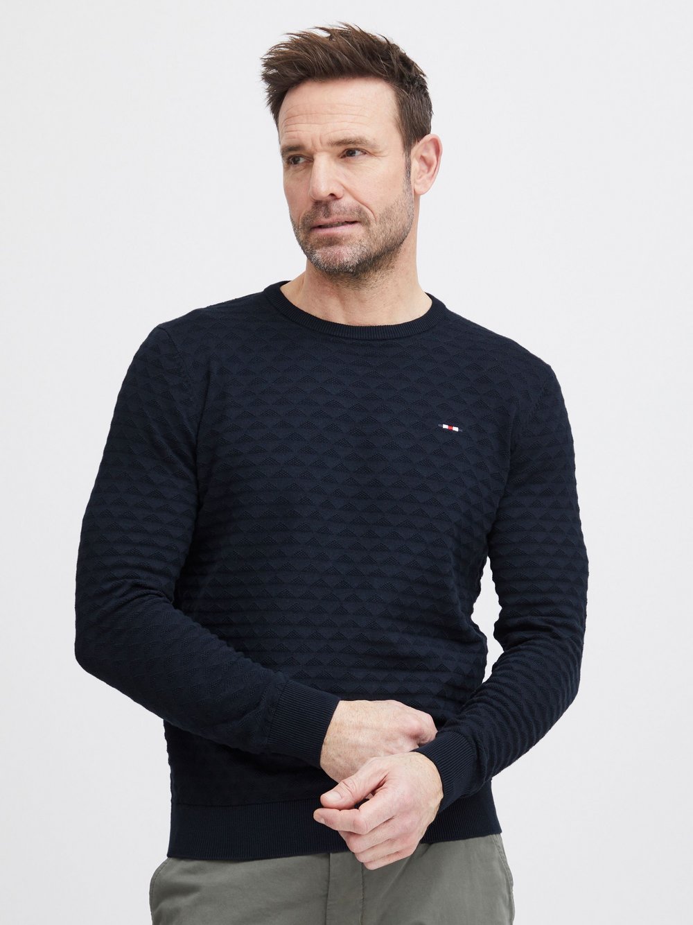 FQ1924 Strickpullover Herren Baumwolle blau strukturiert, XXL