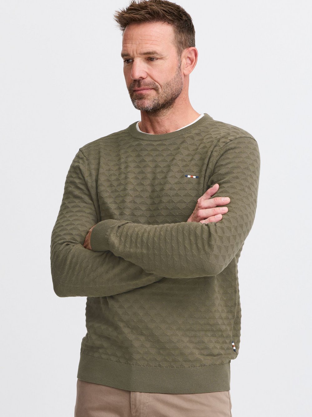 Thumbnail - FQ1924 Strickpullover Herren Baumwolle grün strukturiert, L