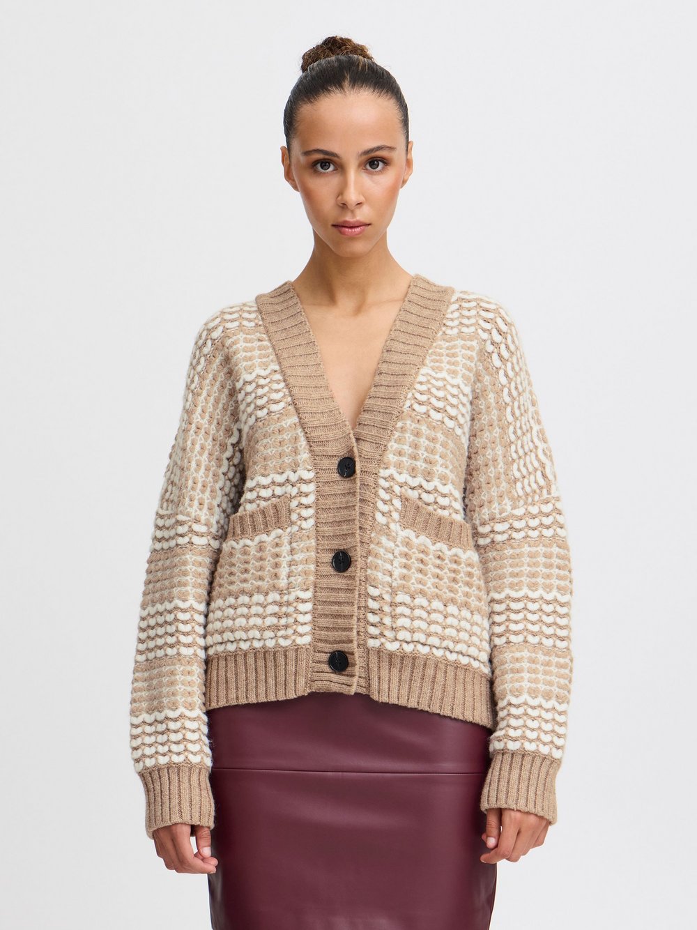 Ichi Strickjacke Damen beige gemustert, XL