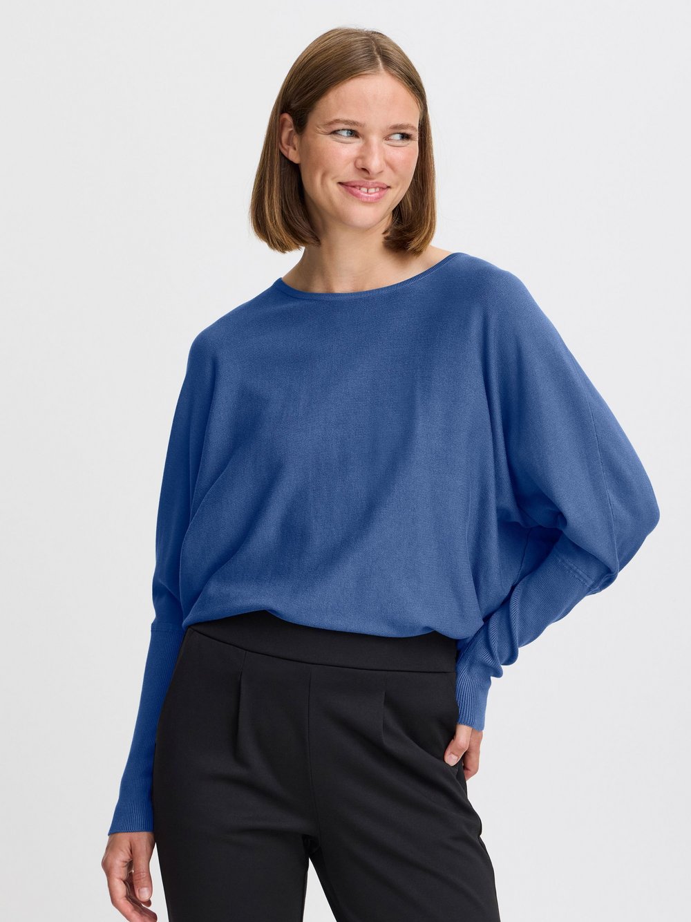 B.Young Strickpullover Damen Viskose blau gemustert, XL